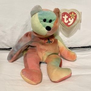 Extremely Rare Peace the Bear Ty BEANIE BABY with multiple tag errors